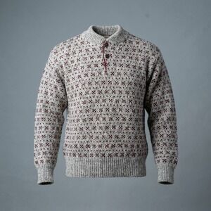 Vintage Pinnacle Sweater Mens Large Gray Maroon Knit Henley Mock Neck USA Made